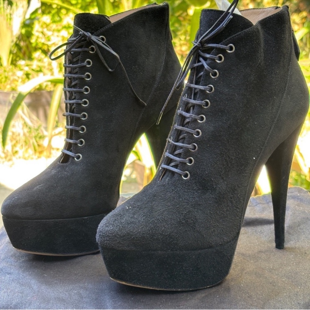 Miu miu platform suede lace up ankle booties - Picture 4 of 7